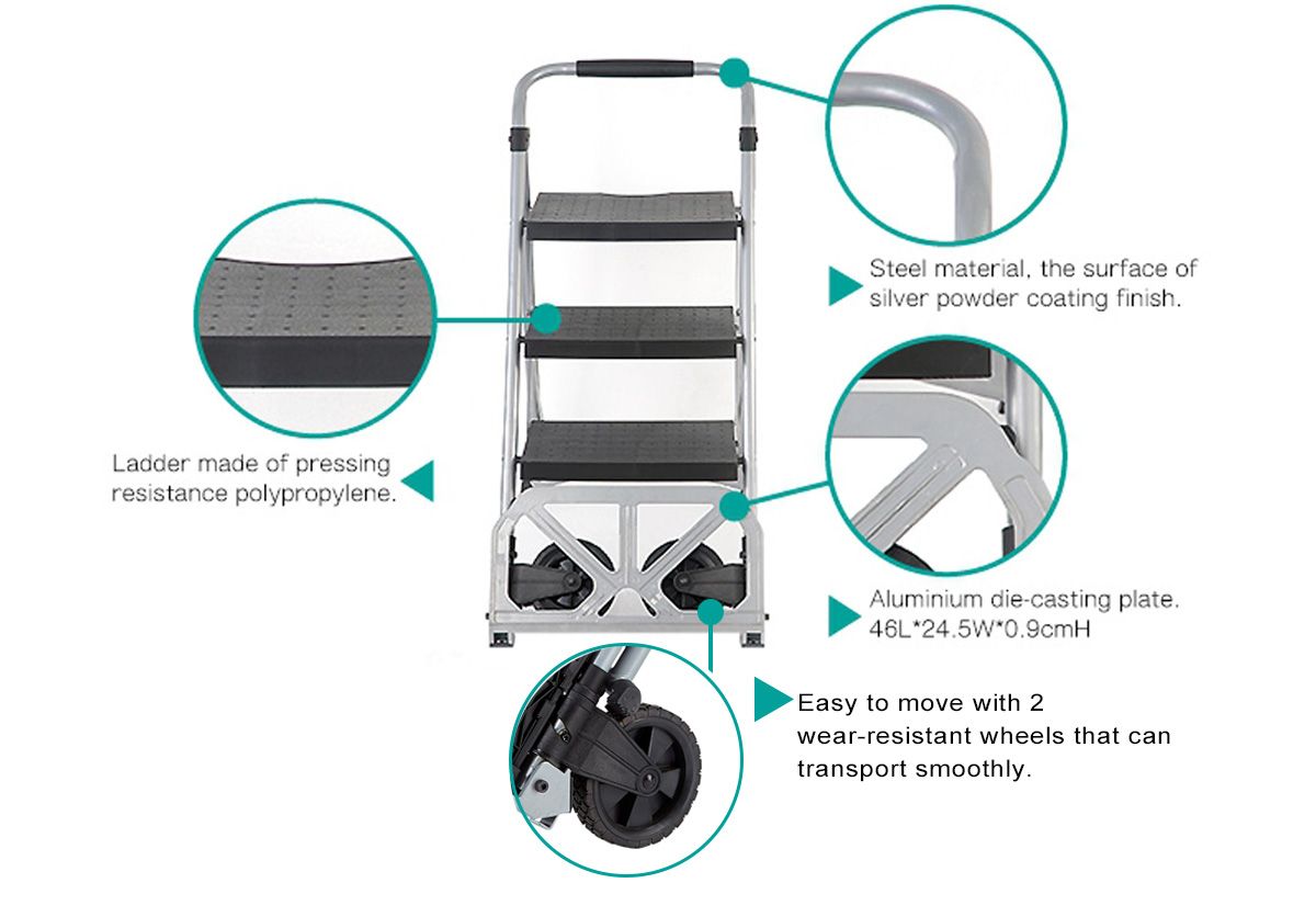 198lbs multifunctionele steekwagen met opstap kruk trapladder Hand Truck Factory