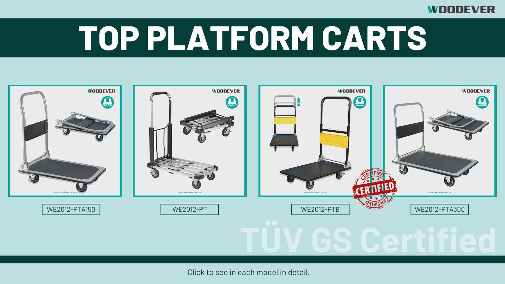 The carts have been approved by inspection institutions and carry GS product safety marks and certification. WOODEVER also offers customized hand trucks based on each client's specifications.