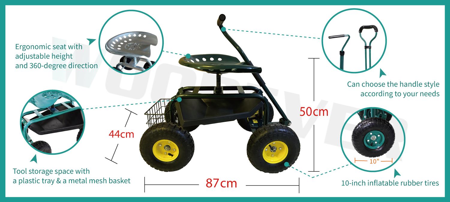 A fábrica de hardware WOODEVER Vietnam Trolley Handtruck oferece um scooter de jardim, com uma ampla gama de serviços personalizados altamente flexíveis, cesto de espaço de armazenamento, pneus e alça de reboque ajustáveis de acordo com as necessidades do cliente.
