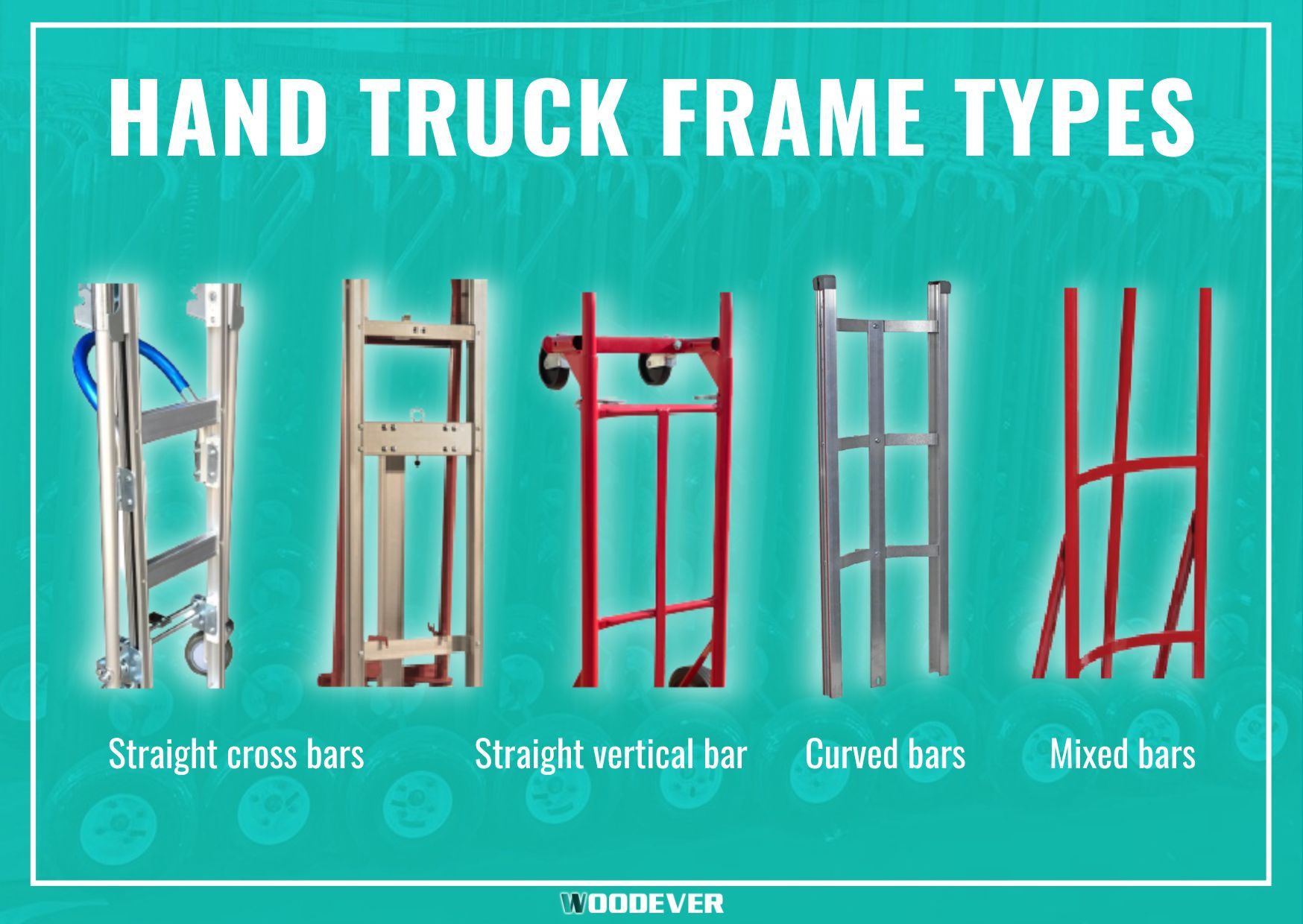 Gangbare soorten frame voor handkarren en transportkarren: stalen frame, aluminium frame, gebogen frame.