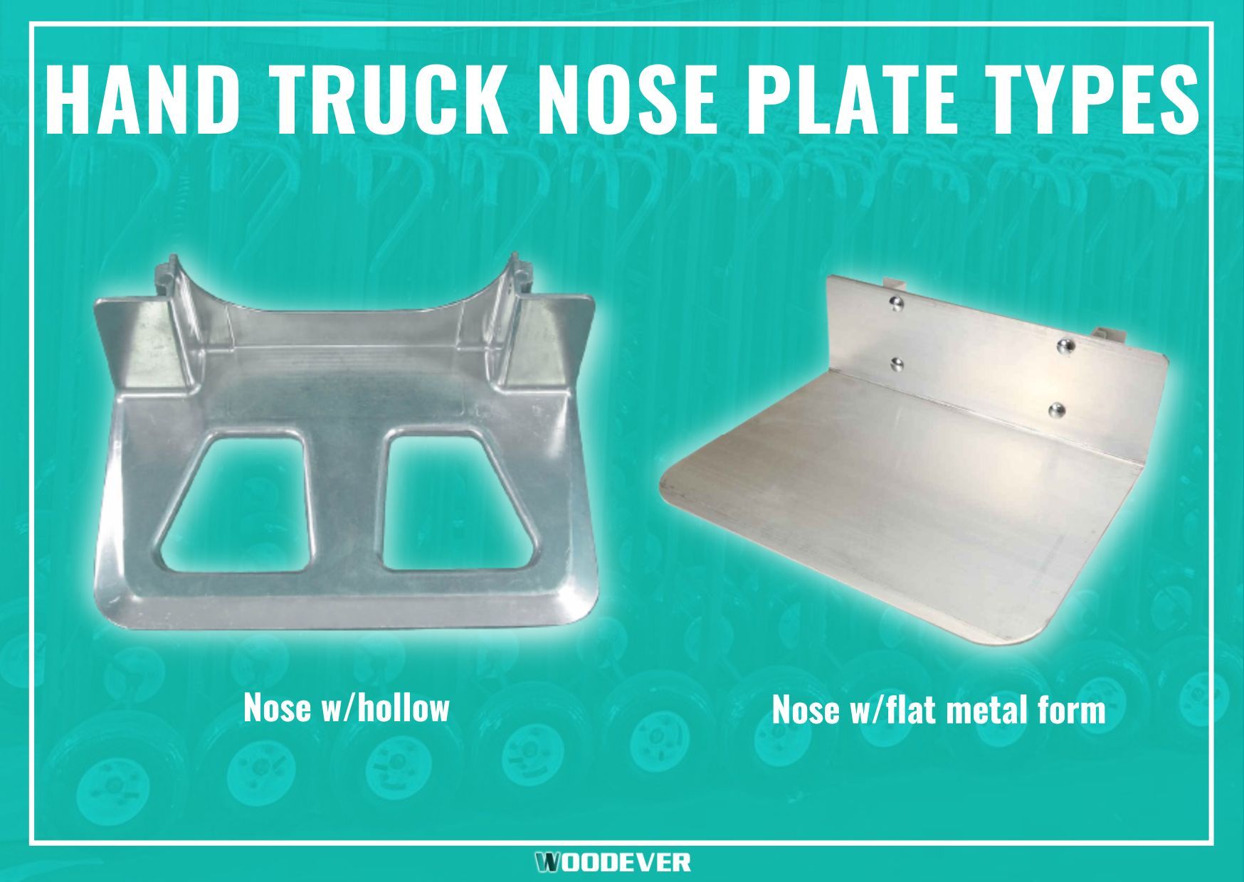 Hand truck dolly replacement nose plates: flat metal nose, nose with hollow