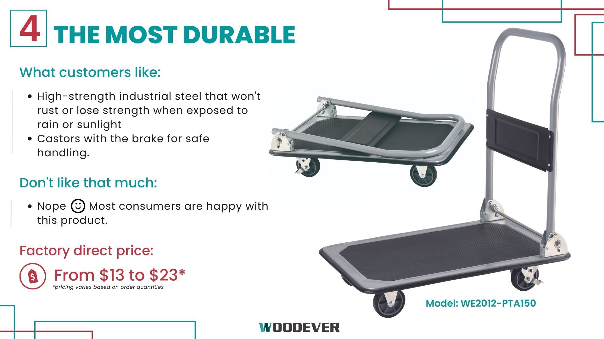 Carrello piatto pieghevole con capacità di 330 libbre e ruote girevoli a 360 gradi