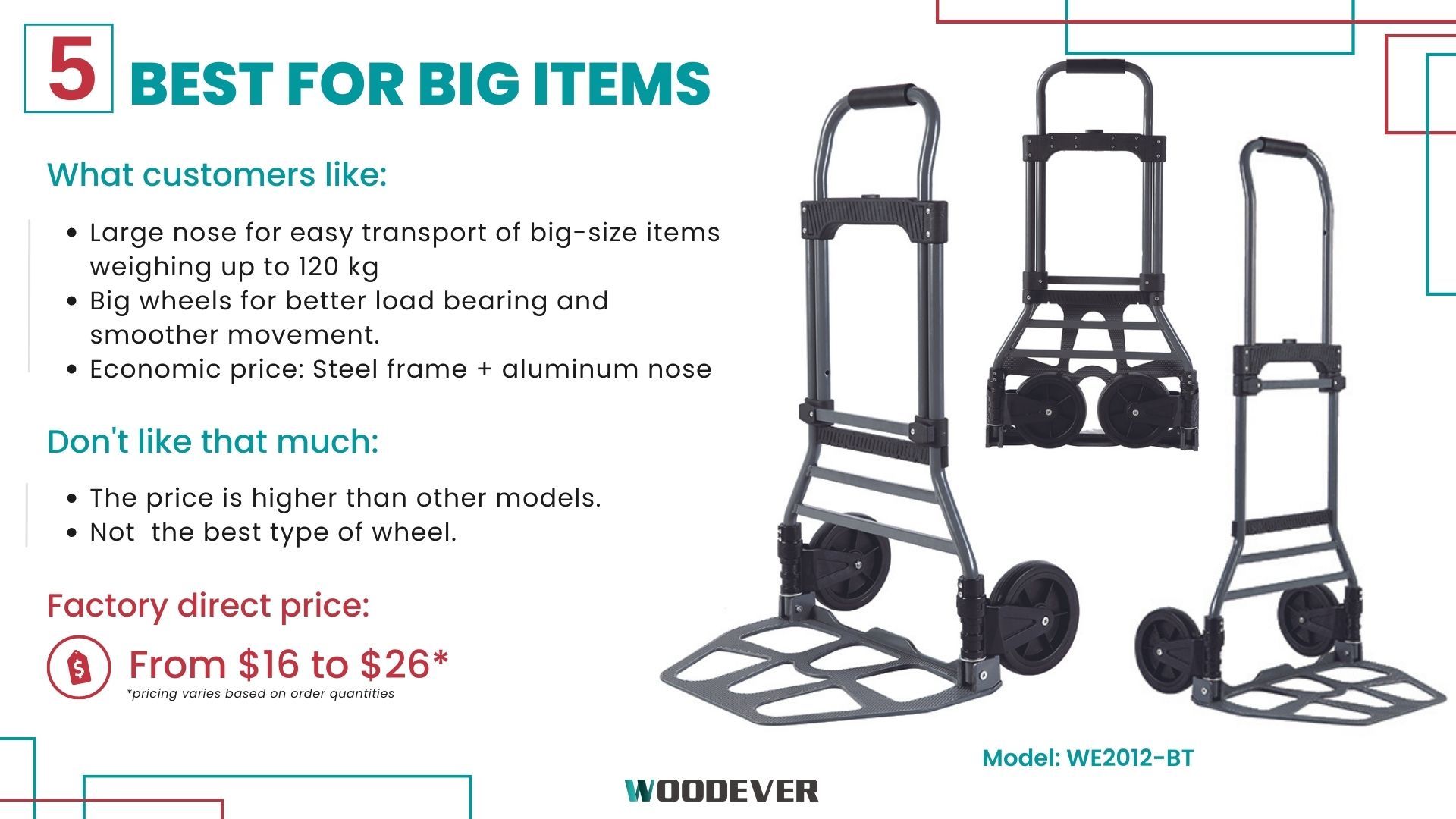 steel folding dolly features a large toe plate to assist in transporting big-size items weighing up to 120 kg