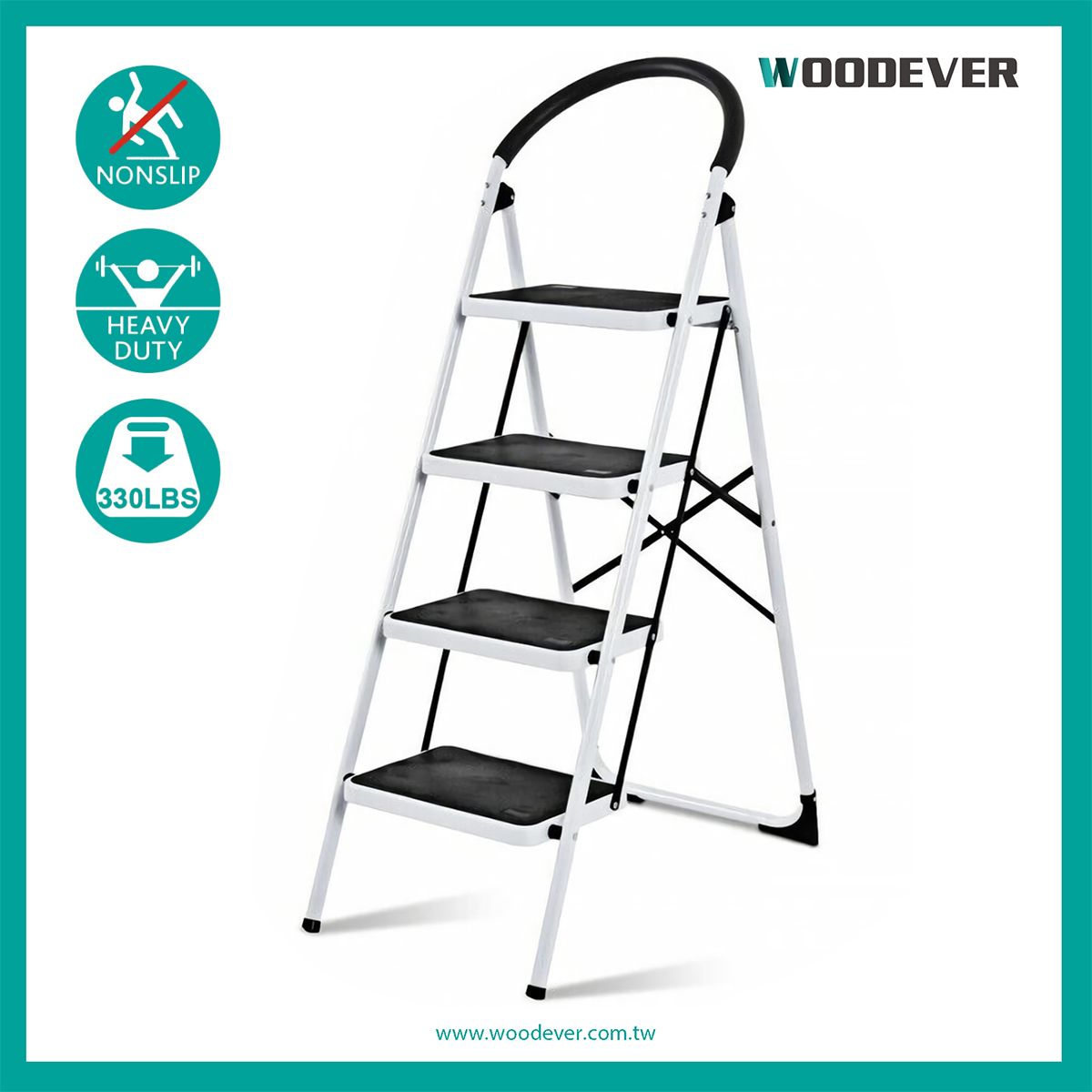 Zware opvouwbare stalen trapladder met een draagvermogen van 330 lbs. OEM-serviceleverancier. Voorzien van een stevig stalen frame met rubberen ondersteuning, kan deze trapladder tot 330 lbs aan gewicht dragen en is daarmee een onmisbaar hulpmiddel voor industriële werkplekken.